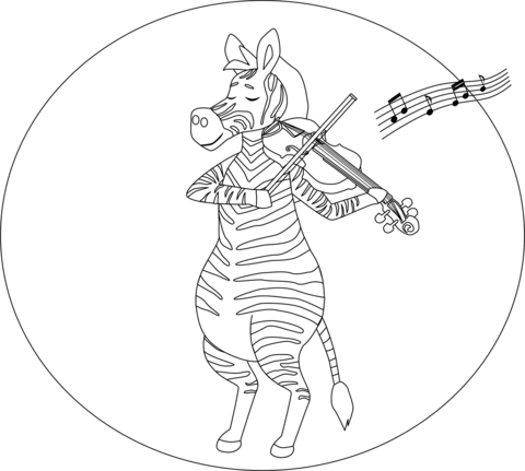 Zebra Playing Violin Coloring Page